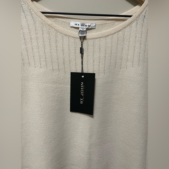 ST. JOHN Bright White Wool Short Sleeve Knit Sweater Size XL - Picture 6 of 6